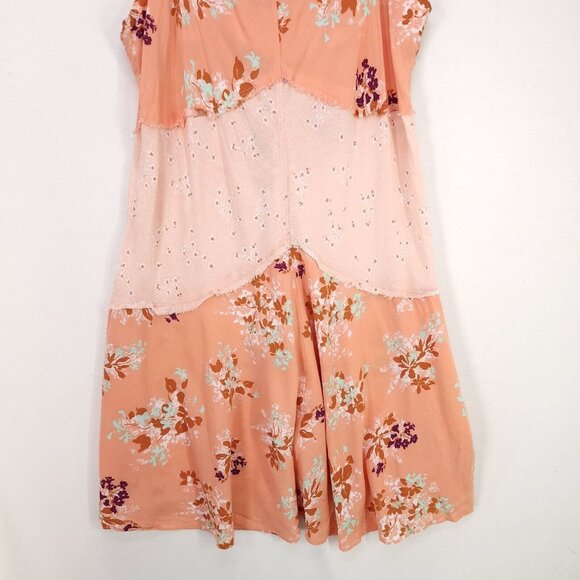 Free People Slip Dress Size Large Voile Crescent Sherbet Patch Work Boho Chic - Picture 5 of 13